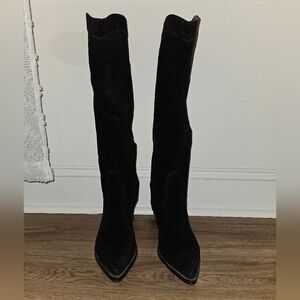 Nine West Black Suade Cowboy Boots